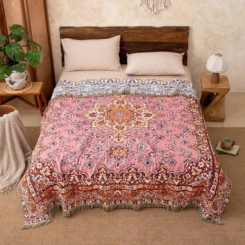 Top-Quality Ownkoti Vintage Floral Cotton Tassel Quilt Blanket Modern