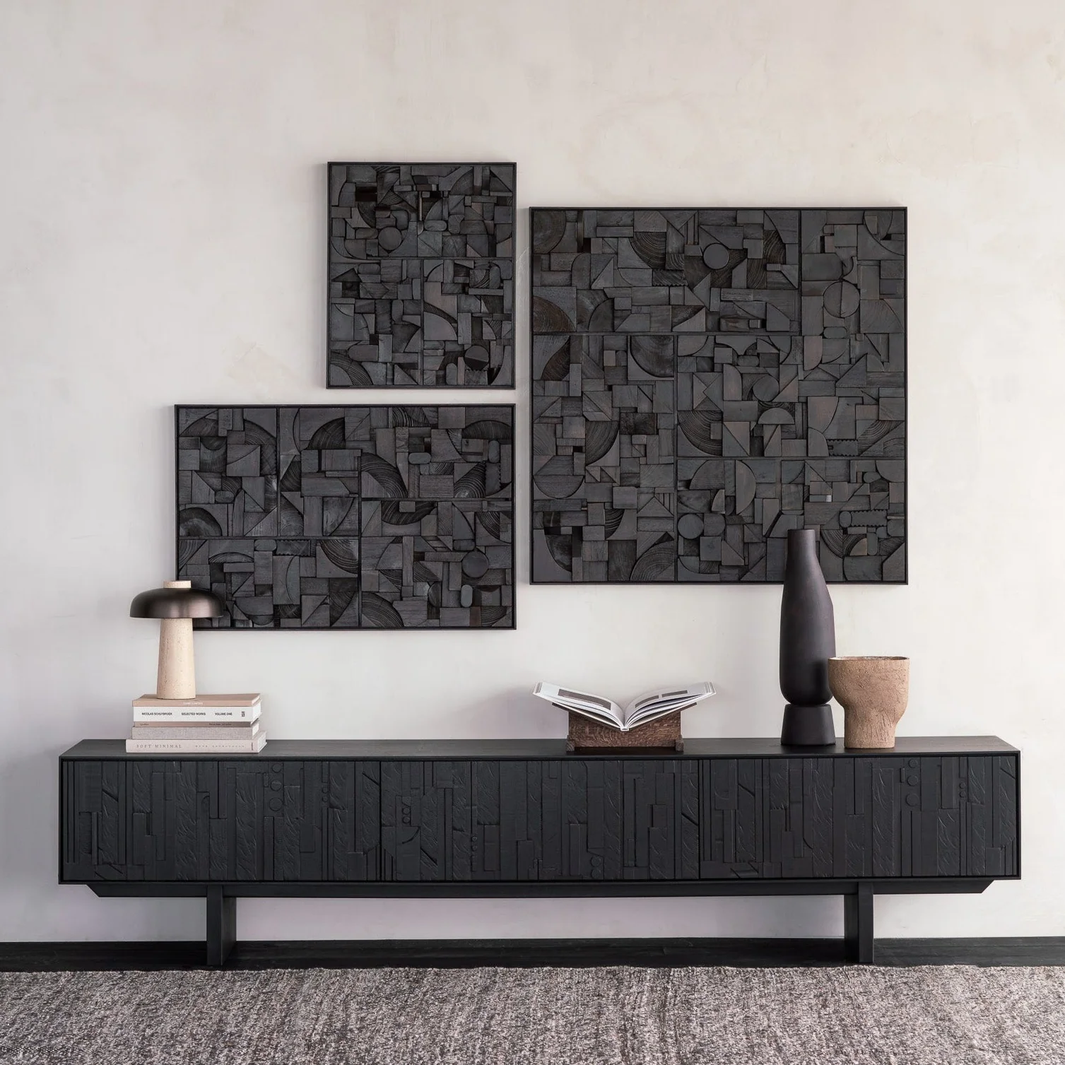 Refined Mosaic Black Teak Media Console 95.5 quot Fine