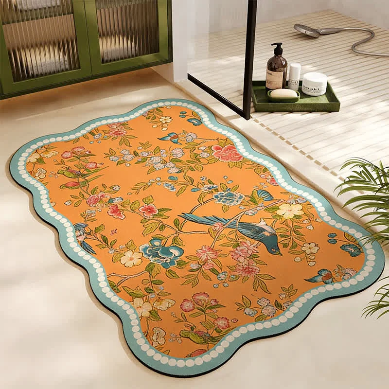 Classic Ownkoti Oriental Floral Bird Diatom Mud Bath Mat Efficient