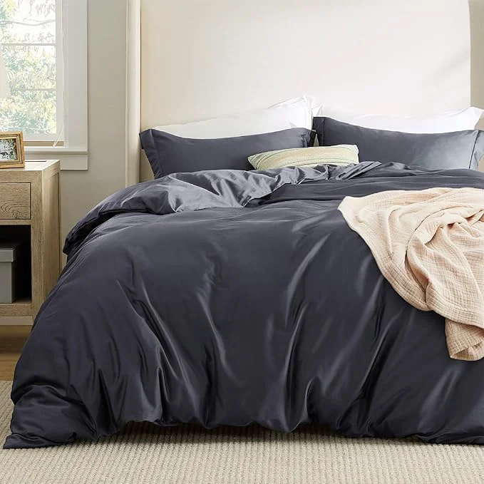 World-Class Bedsure Cooling Duvet Cover Queen Size – Moisture Wicking and Silky Eucalyptus Lyocell Cotton Hybrid Comforter Cover Set for Hot Sleeper – Buttery Soft and Breathable Cooling Bedding Set Dark Grey Smart