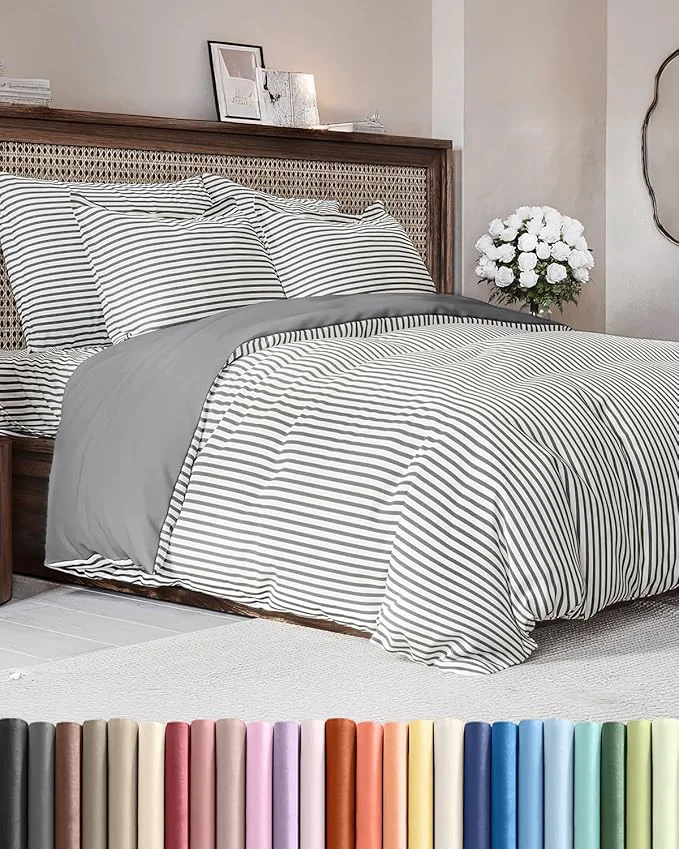 Original Duvet Cover Cal King Size Set – Extra Soft Cal King Duvet Cover 104 quot x 98 quot with 2 Pillow Shams – Hotel Luxury Easy Care amp Fade w Zipper Closures amp Ties – Comfy Cozy amp Breathable Grey Stripes Trusted