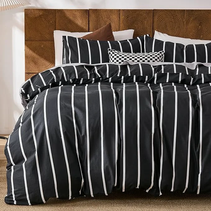 Original Merryword Black and White Striped Duvet Cover Set King Size – Cotton Bedding Set 3 Pieces Soft Breathable Comforter Cover with Pillowcases Minimalist Chic Aesthetic Bedding Set for All Seasons Excellent