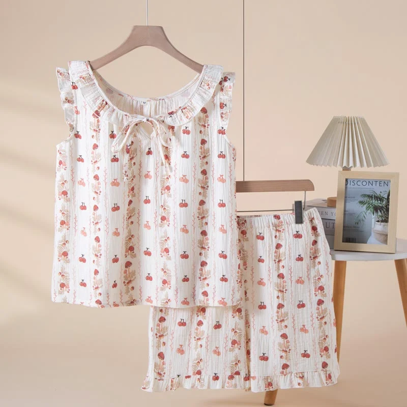 Contemporary Ownkoti Cherry amp Mushroom Cotton Gauze Sleeveless Pajamas Healthy