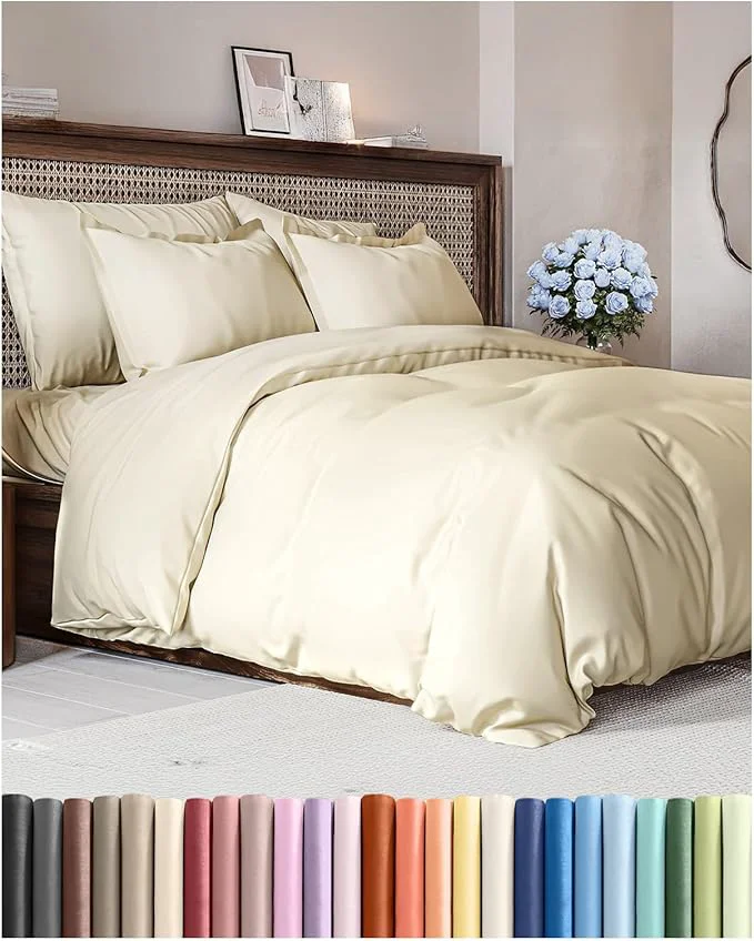Green Duvet Cover King Size Set – Extra Soft King Duvet Cover 104 quot x 90 quot with 2 Pillow Shams – Hotel Luxury Easy Care amp Fade w Zipper Closures amp Ties – All Season Comfy and Breathable Off White Fine