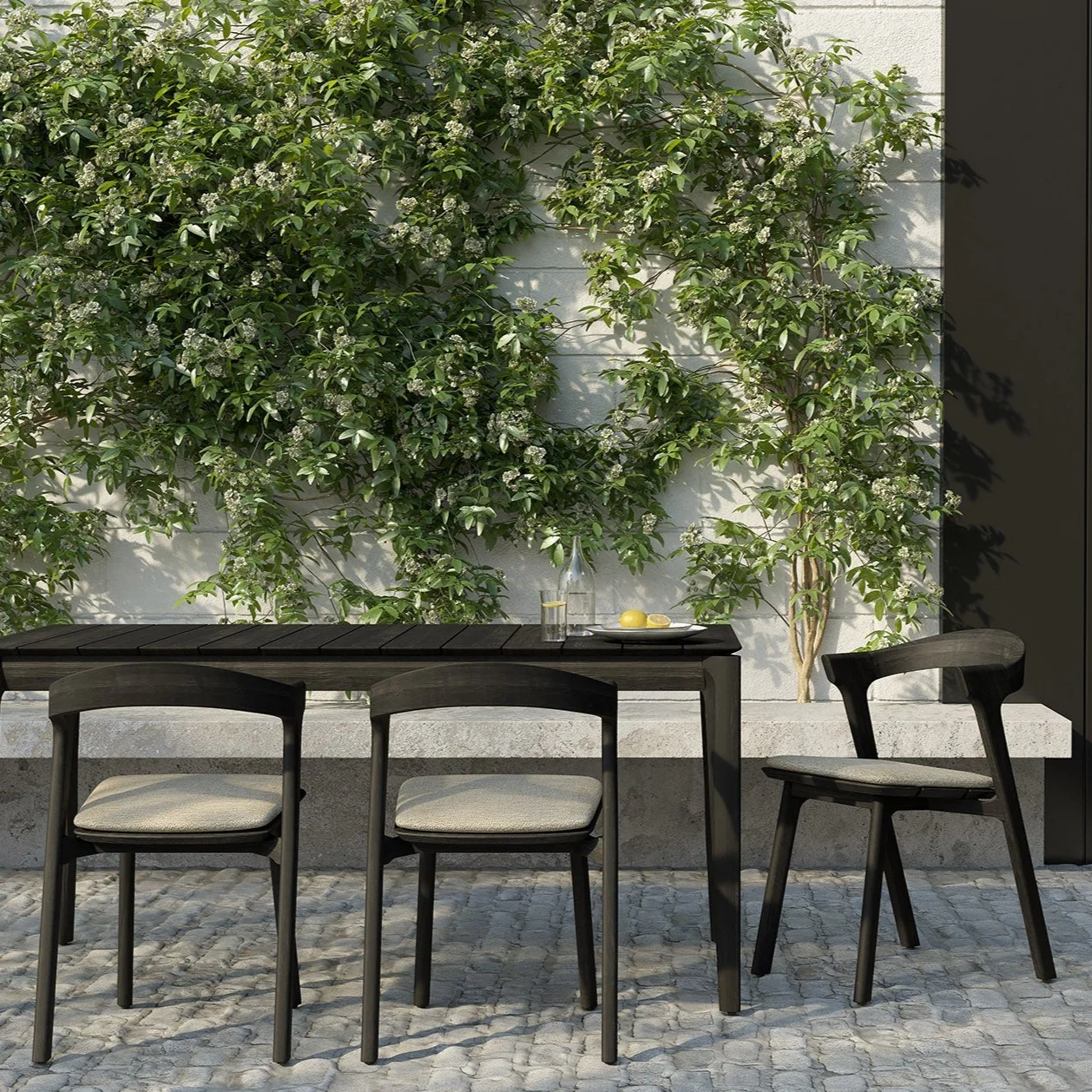 Powerful Bok Solid Black Teak Outdoor Dining Chair With Natural Fabric Verified