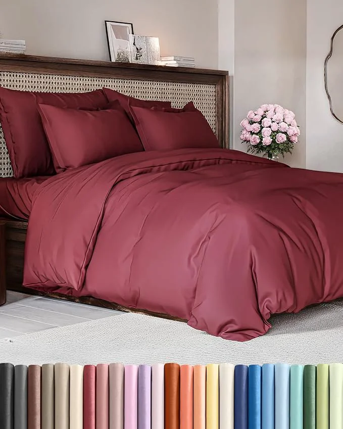 Selected Duvet Cover Queen Size Set – Extra Soft Queen Duvet Cover 90 quot x 90 quot with 2 Pillow Shams – Hotel Luxury Easy Care amp Fade w Zipper Closures amp Ties – All Season Comfy and Breathable Burgundy Proven