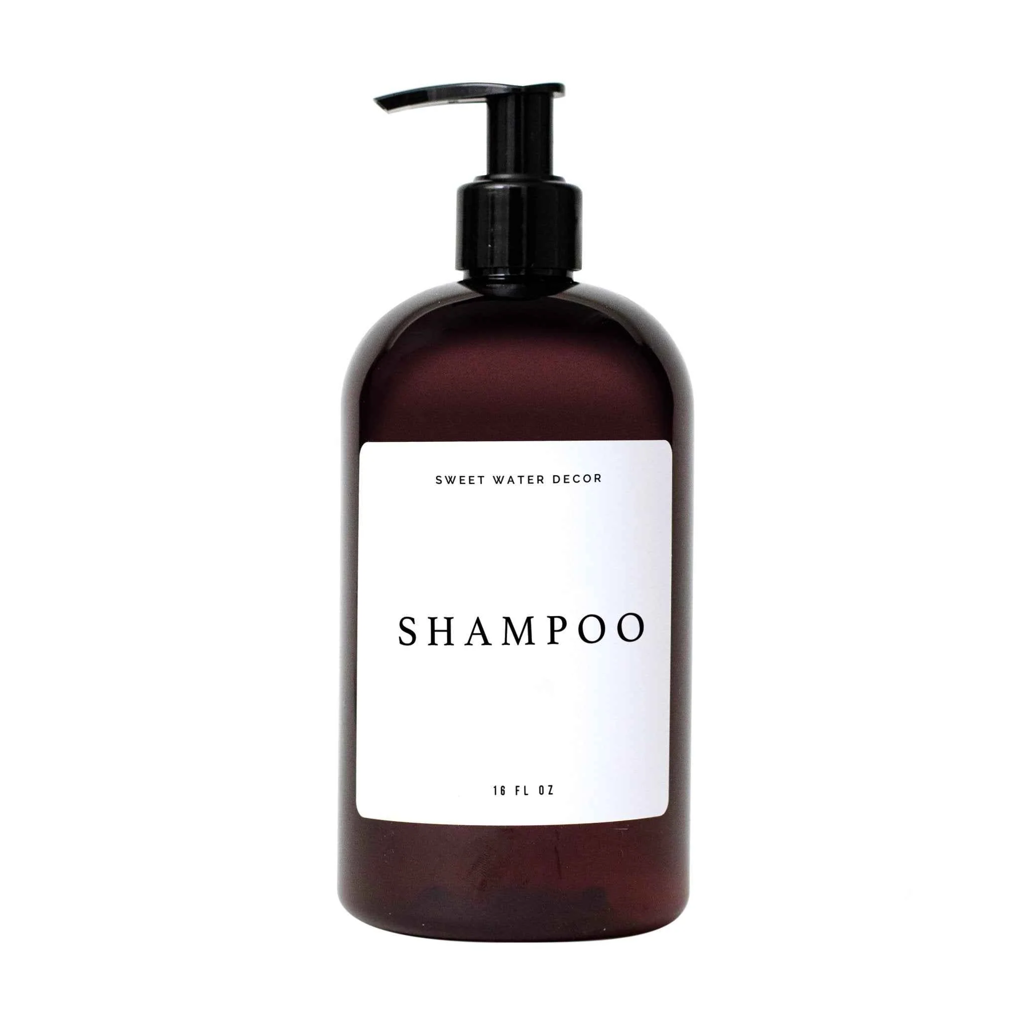 Safe 16oz Amber Plastic Shampoo Dispenser – White Text Label Quality