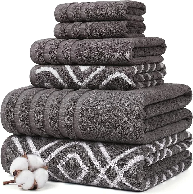 Smart Modern Threads Classic Diamond 6-Piece Cotton Towel Set – Yarn Dyed Crafted