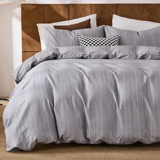 Innovative Merryword Cotton Stripe Duvet Cover Set King Size – Gray Striped Duvet Cover Set with Zipper Closure amp 8 Corner Ties Modern Minimalist Wide Stripe Bedding Set for Cozy Elegant Bedroom Responsible
