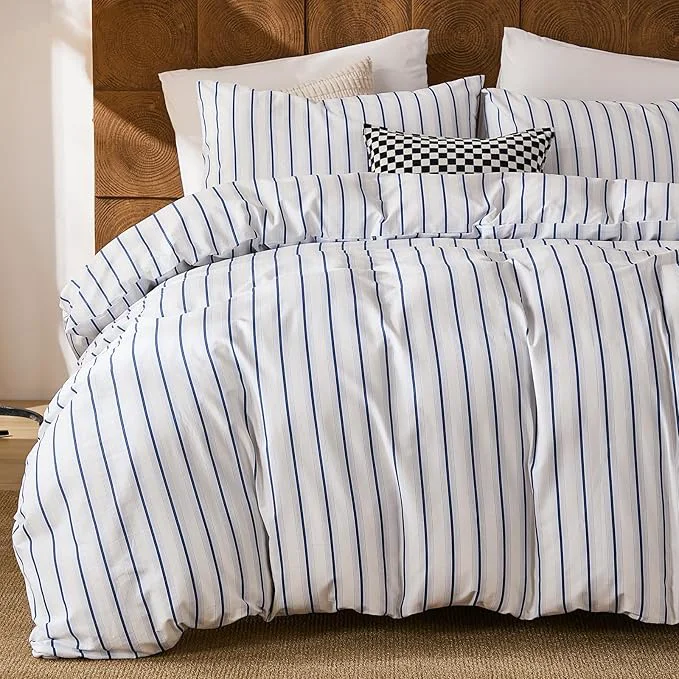 Solid Merryword Cotton Duvet Cover Set King Size Blue and White Stripe Bedding Set Soft Breathable Natural Cotton Duvet Cover with Pillowcases Modern Coastal Style Bedding Set for All Seasons Dependable