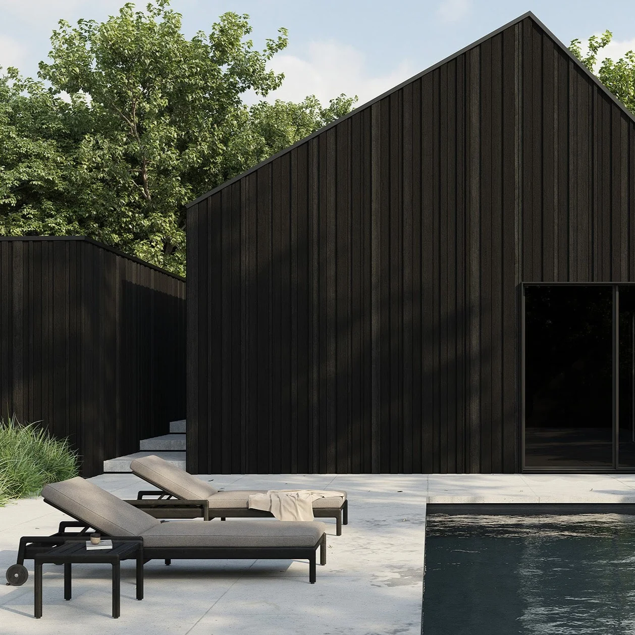 Original Jack Solid Black Teak Outdoor Adjustable Lounger Mocha Fabric Contemporary