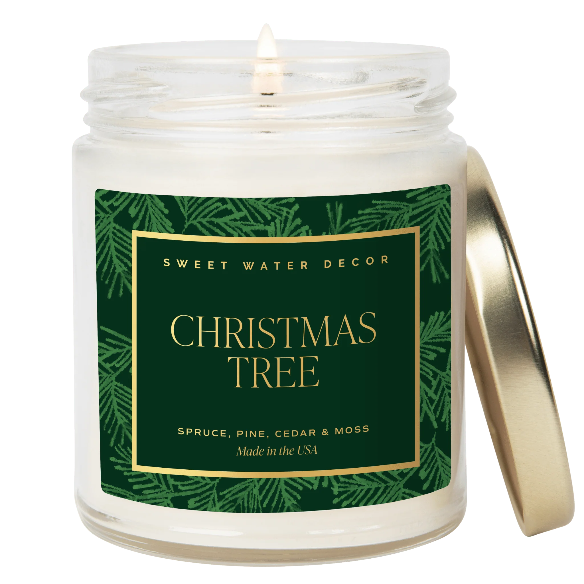 User-Friendly Christmas Tree Soy Candle – Patterned Clear Jar – 9 oz Natural