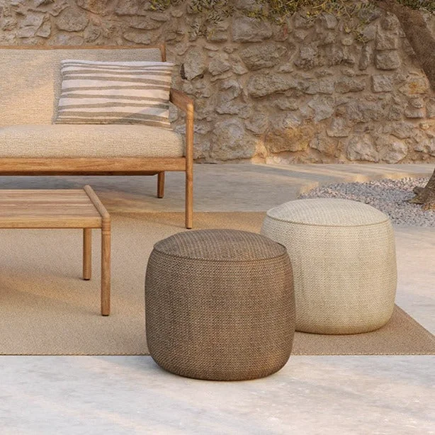 Natural Donut Outdoor Pouf Mocha Check Fabric Breathable