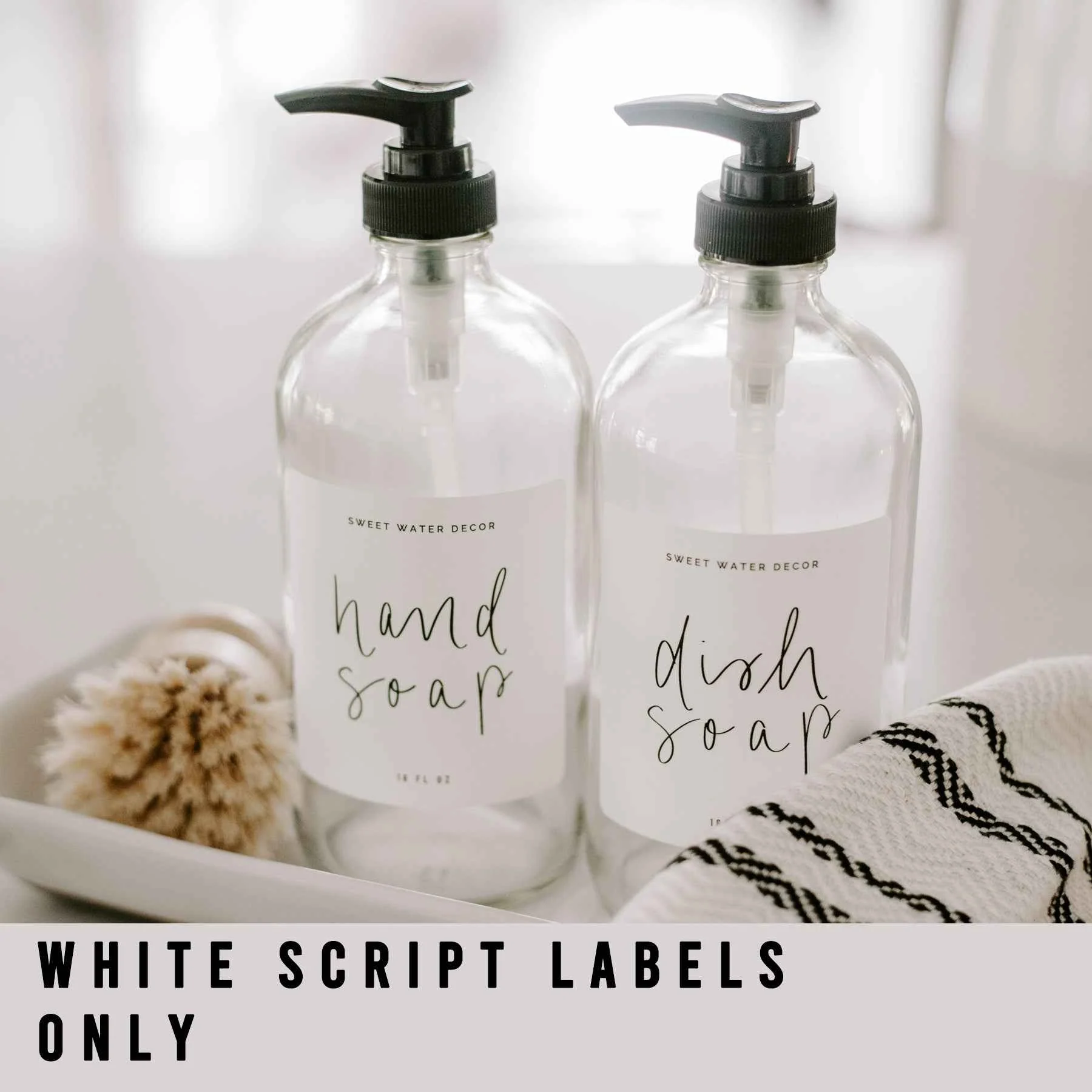 Innovative White Script Labels for Plastic and Glass Dispensers Natural