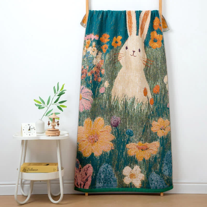 Easy-to-Use Ownkoti Fairytale Bunny Floral Cotton Gauze Bath Towel Comfortable