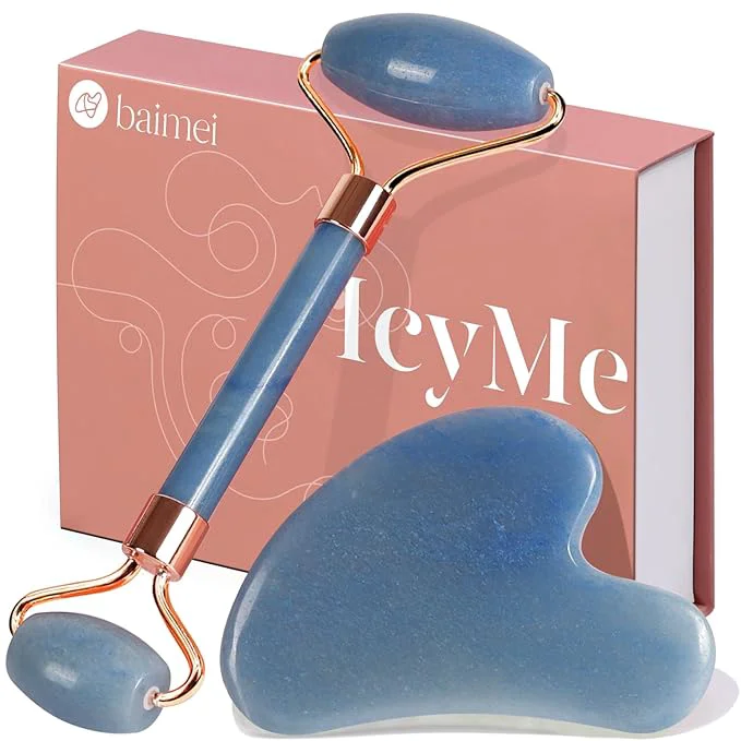 Fast BAIMEI IcyMe Jade Face Roller Gua Sha Facial Beauty Roller Skin Care Tools Advanced