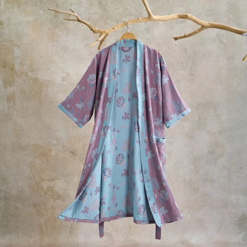 Secure Ownkoti Double Gauze Blooming Floral Cotton Kimono Robe Fast