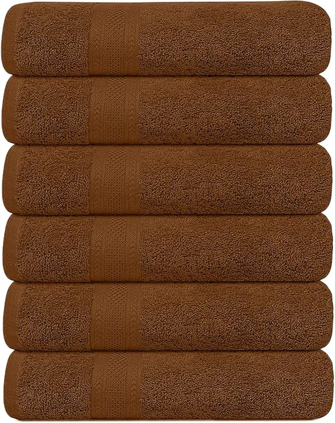Unique KAHAF COLLECTION 6 Pack Bath Towels Set Ring Spun Cotton Lightweight Traditional