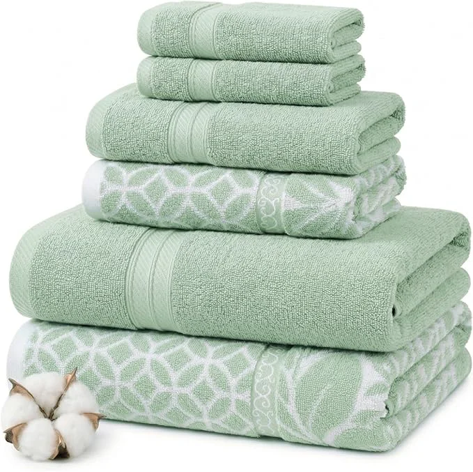 Functional Modern Threads Botanical Vine 6-Piece Cotton Towel Set – Reversible Yarn Smart