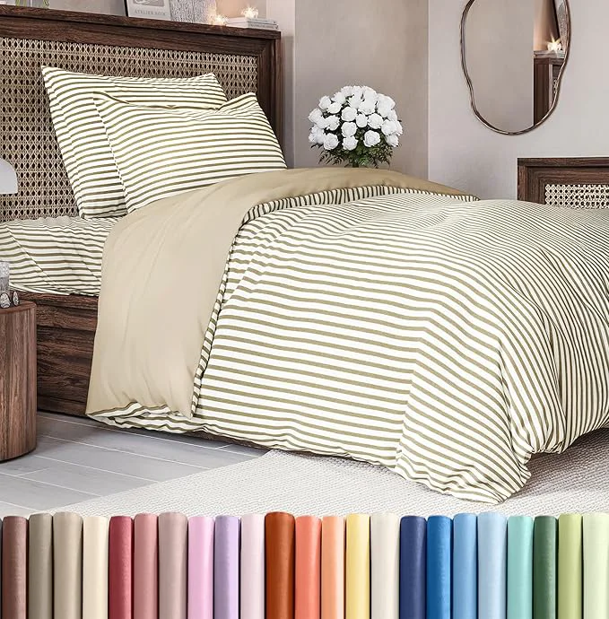 Exclusive Duvet Cover Twin Twin XL Size Set – Extra Soft Twin Twin XL Duvet Cover 68 quot x 90 quot with 1 Pillow Sham – Hotel Luxury Fade w Zipper Closures amp Ties – Comfy Cozy and Breathable Beige Stripes Innovative