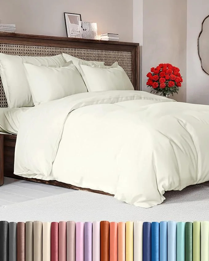 Smart Duvet Cover Full Size Set – Extra Soft Full Duvet Cover 80 quot x 90 quot with 2 Pillow Shams – Hotel Luxury Easy Care and Fade w Zipper Closures amp Ties – All Season Comfy Cozy amp Breathable Ivory Responsible