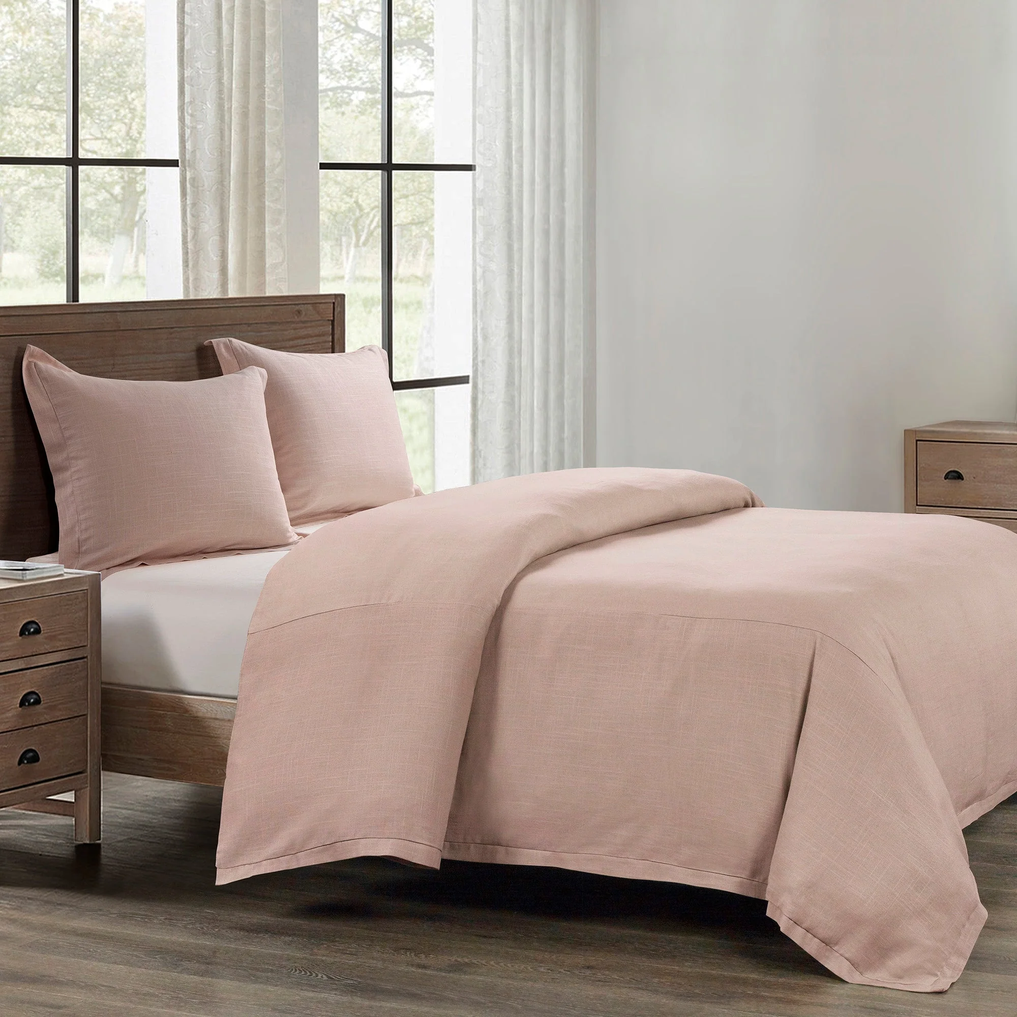 Trendy Hera Washed Linen Flange Comforter Set 3 Pc Safe
