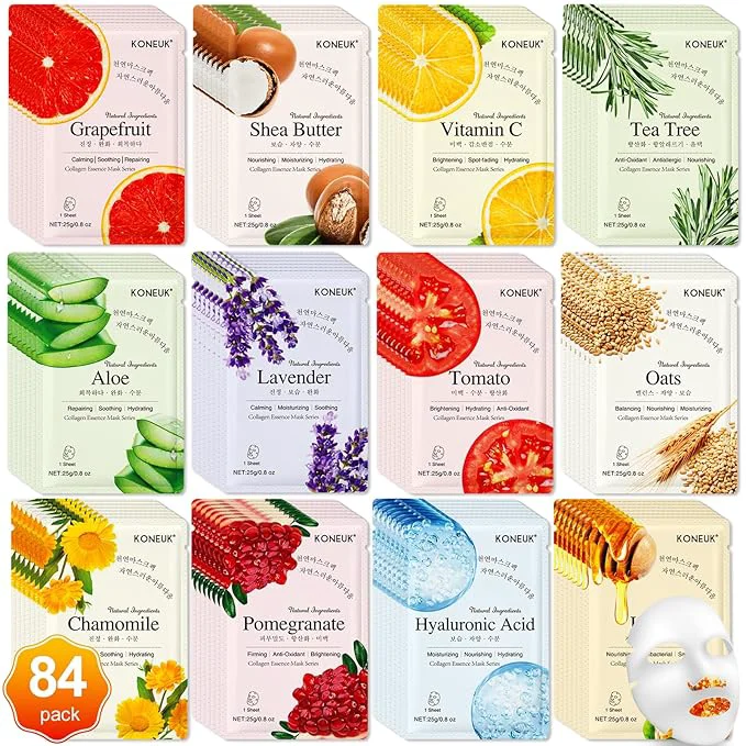 Practical KONEUK 84 Pack Collagen Face Masks Skincare Enhanced