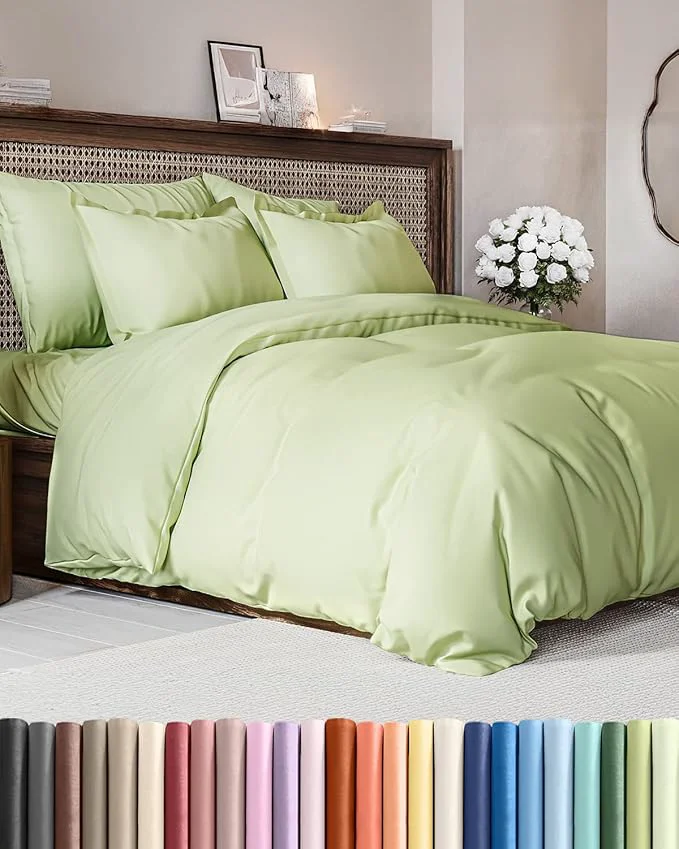 World-Class Duvet Cover Cal King Size Set – Extra Soft Cal King Duvet Cover 104 quot x 98 quot with 2 Pillow Shams – Hotel Luxury Easy Care amp Fade w Zipper Closures amp Ties – Comfy amp Breathable Light Sage Green