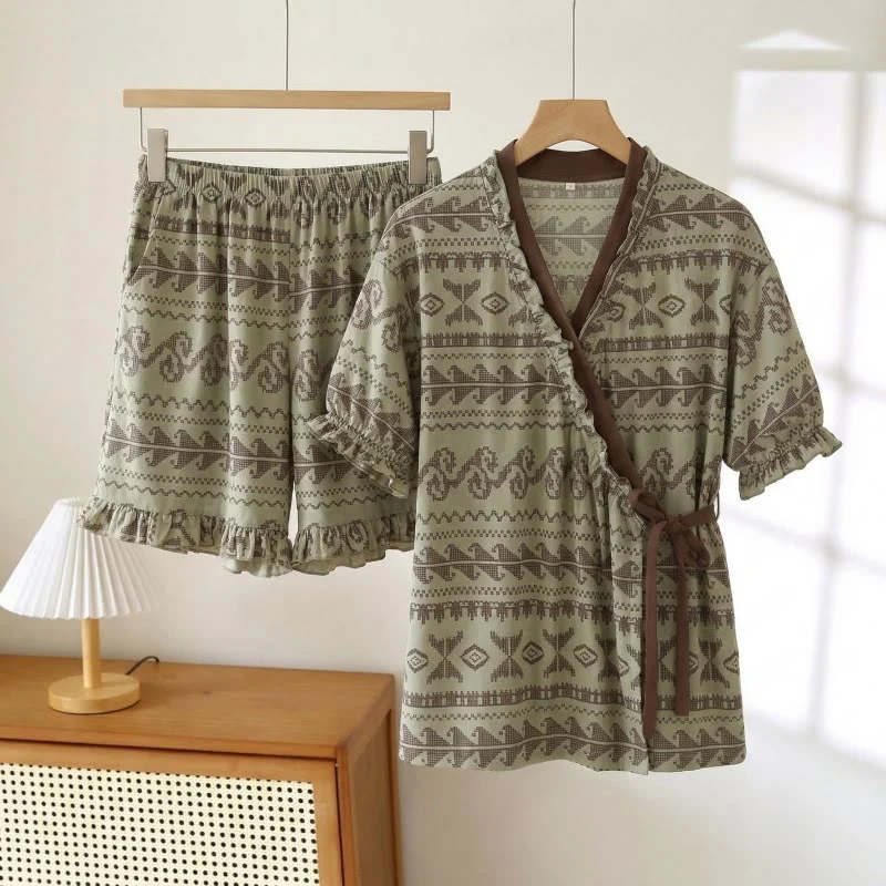 Versatile Ownkoti Boho Style Ruffle Sleeve Pajama Set Environmentally Friendly