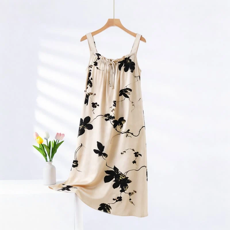 Functional Ownkoti Ink Wash Floral Sleeveless Nightgown Responsible