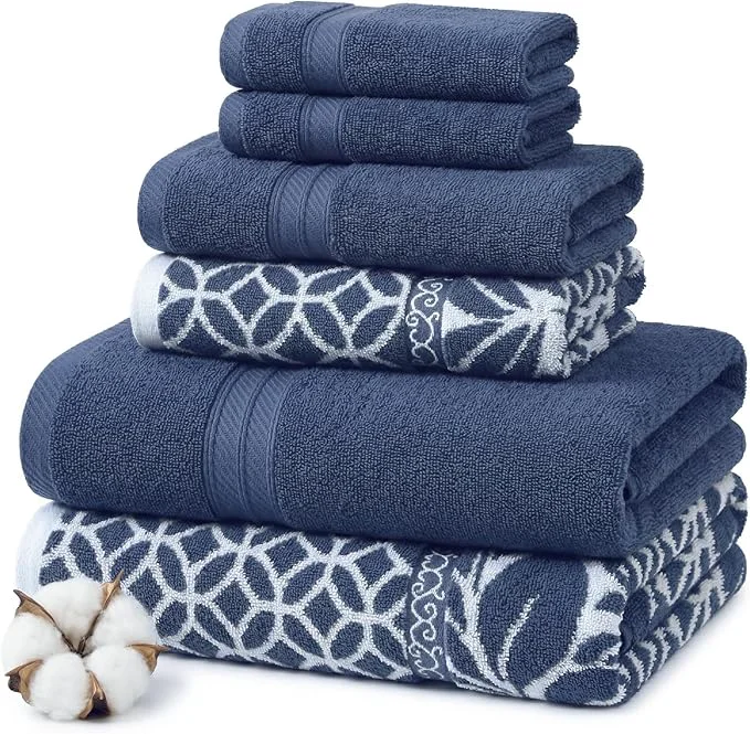Specialty Modern Threads Botanical Vine 6-Piece Cotton Towel Set – Reversible Yarn Easy-to-Use
