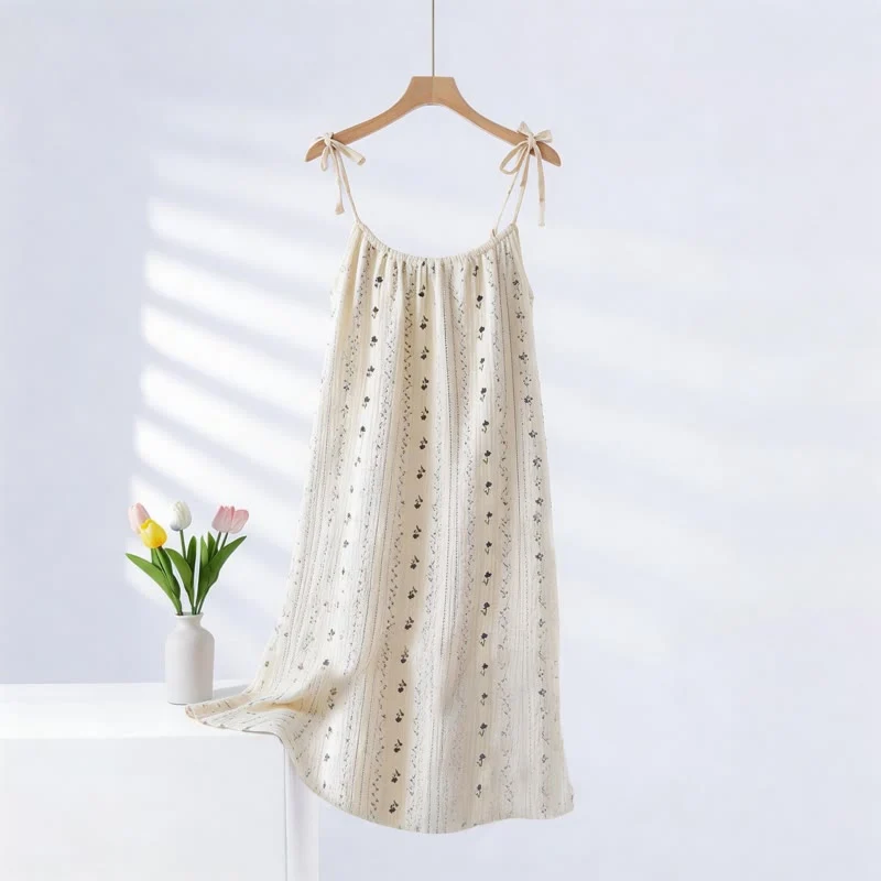 Excellent Ownkoti Striped Floral Cotton Gauze Camisole Nightgown Fast