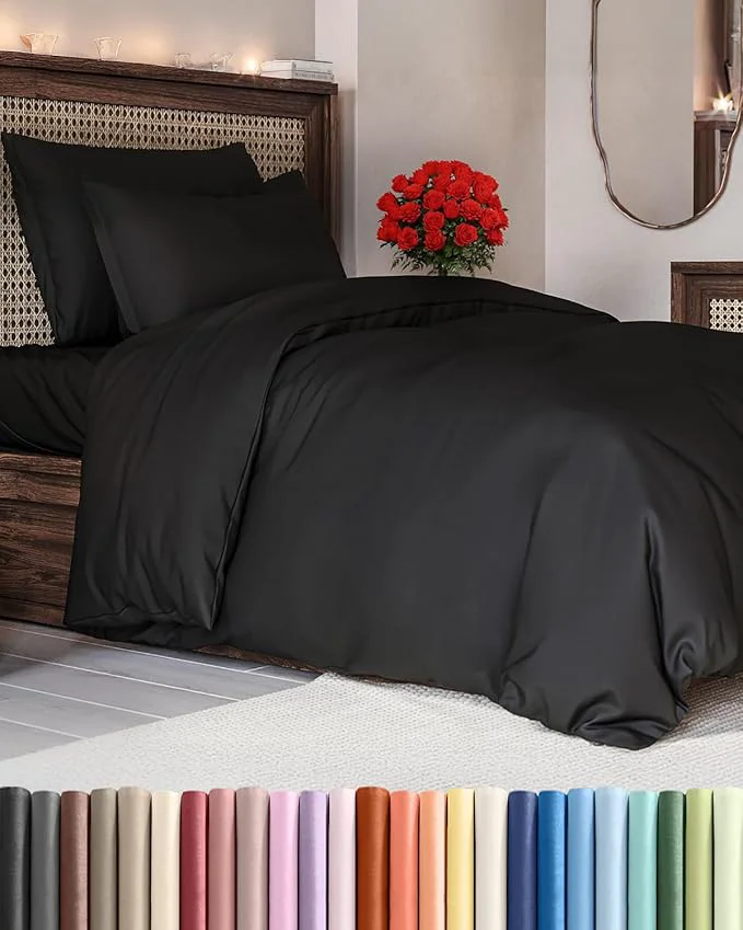 Duvet Cover Twin Twin XL Size Set – Extra Soft Twin Twin XL Duvet Cover 68 quot x 90 quot with 1 Pillow Sham – Hotel Luxury Easy Care Fade w Zipper Closures amp Ties – Comfy Cozy amp Breathable Black Reliable