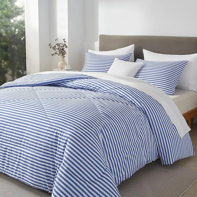 Official mixinni Striped Comforter Set Twin XL Size – Blue Stripes Pattern Bed Set for All Season 3 Pieces Lightweight Bedding Comforter Sets for All Seasons 1 Soft Fluffy Comforter 2 Pillowcases Flexible