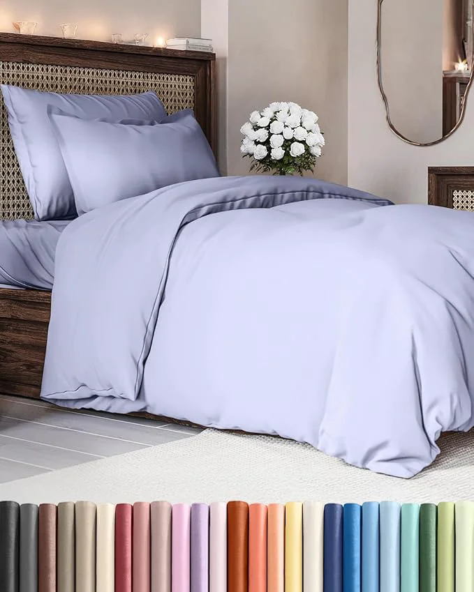 Fine Crafted Duvet Cover Twin Twin XL Size Set – Extra Soft Twin Twin XL Duvet Cover 68 quot x 90 quot with 1 Pillow Sham – Hotel Luxury Easy Care Fade with Zipper Closures amp Ties – Comfy amp Breathable Lavender Consistent