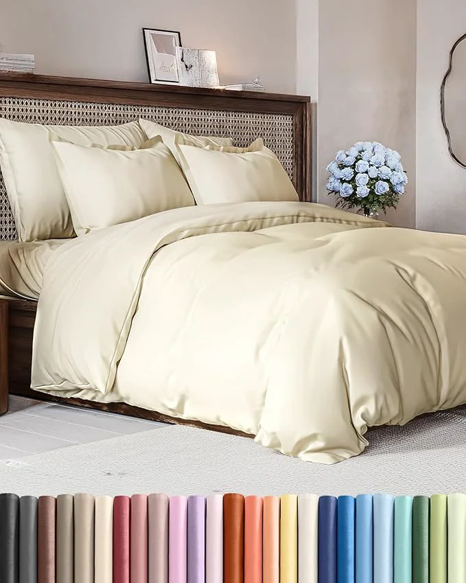 Expertly Made Duvet Cover Cal King Size Set – Extra Soft Cal King Duvet Cover 104 quot x 98 quot with 2 Pillow Shams – Hotel Luxury Easy Care amp Fade w Zipper Closures amp Ties – Comfy Cozy amp Breathable Off White Genuine
