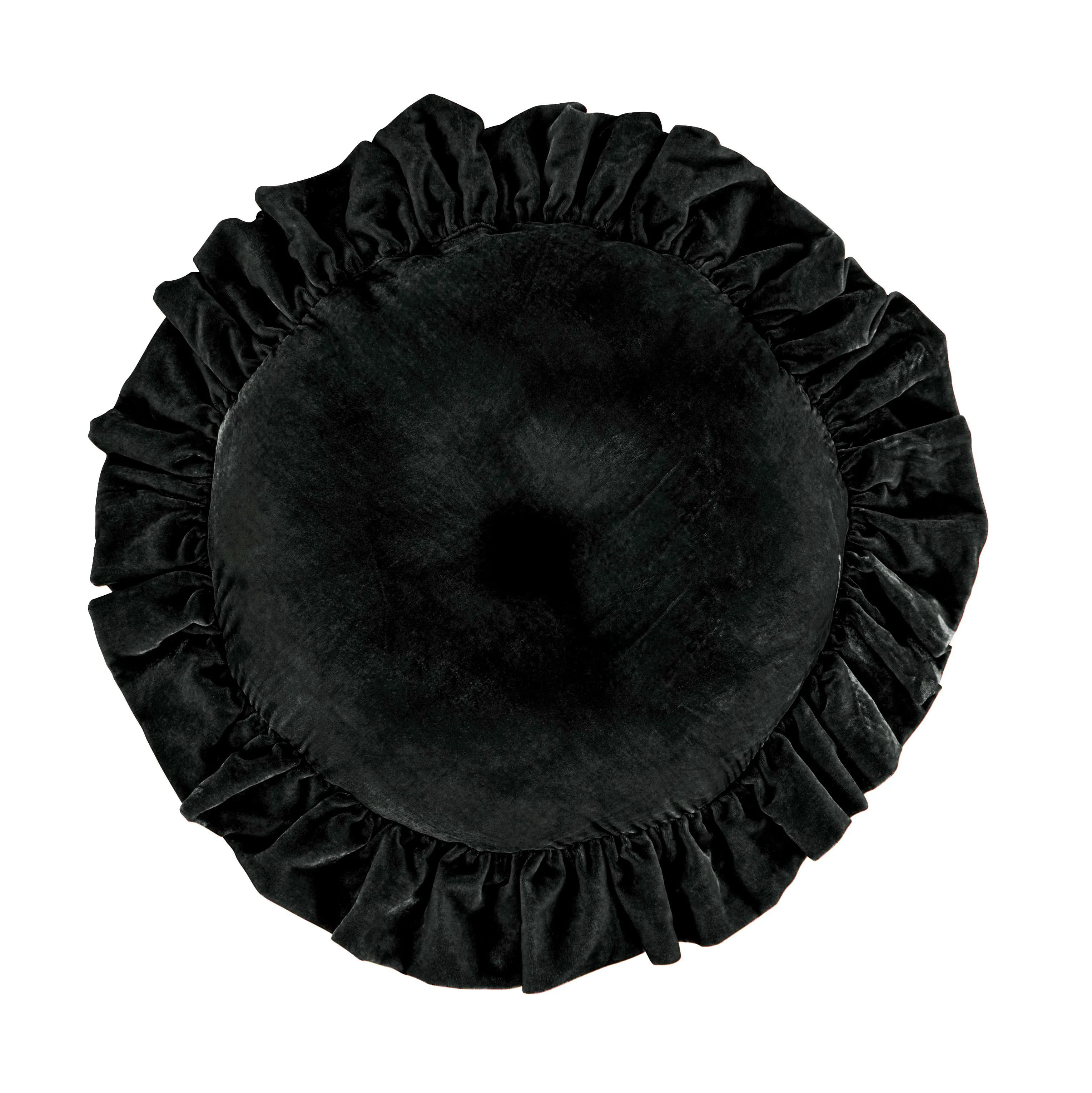 Innovative Stella Faux Silk Velvet Ruffled Round Pillow Enhanced