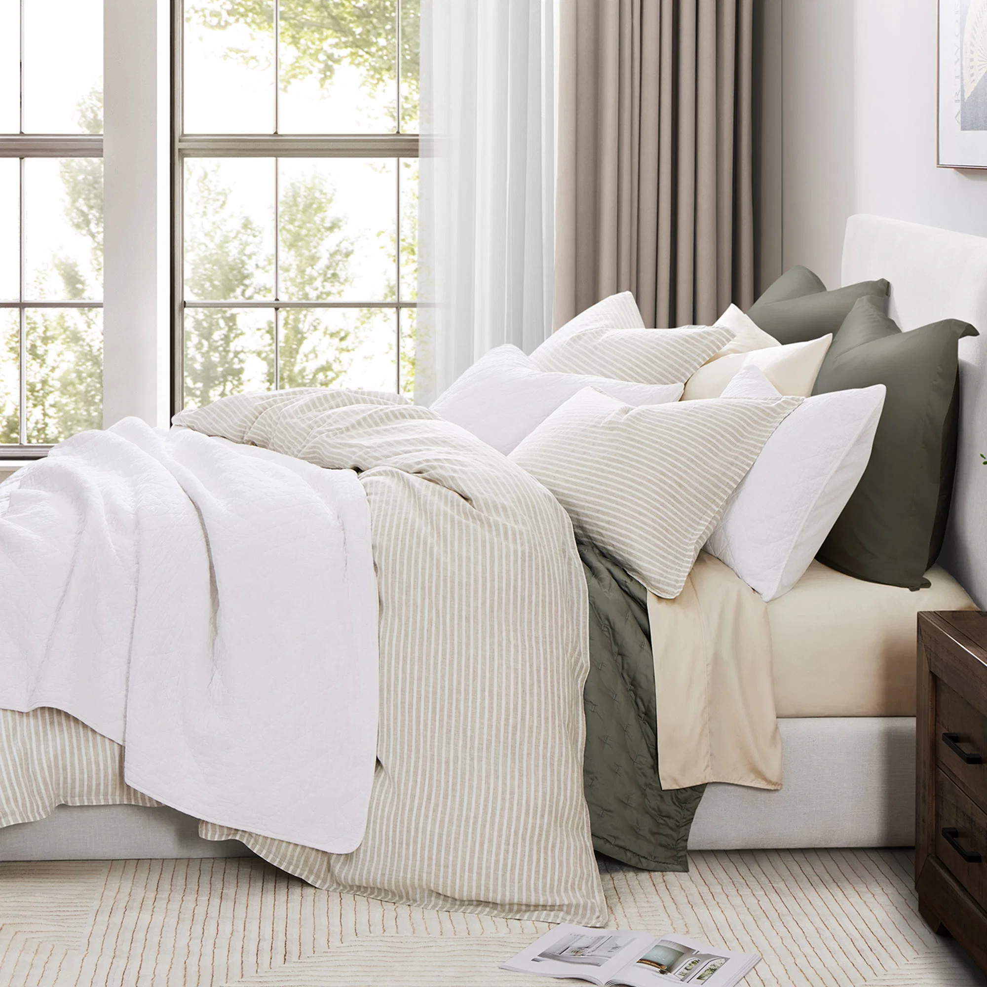 Responsible French Flax Linen Railroad Stripe Duvet Cover Set 3 Pc Reusable