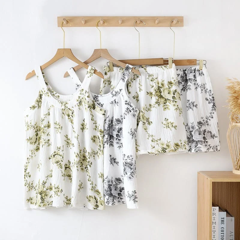 Reusable Ownkoti Peony Cotton Gauze Sleeveless Pajama Set Proven