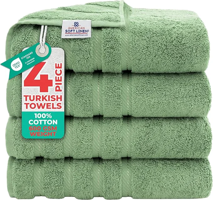 Optimized American Soft Linen Luxury 4 Piece Bath Towel Set 600 GSM Cotton Turkish Stylish