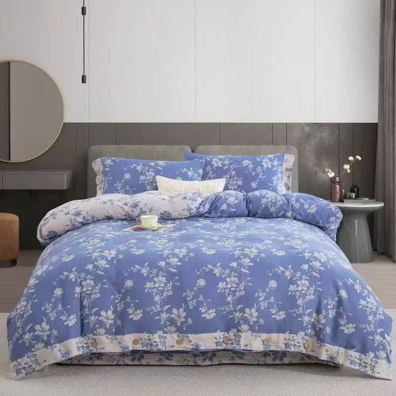 Natural Ownkoti Blue Lily Cotton Gauze Bedding Set 4PCS Healthy