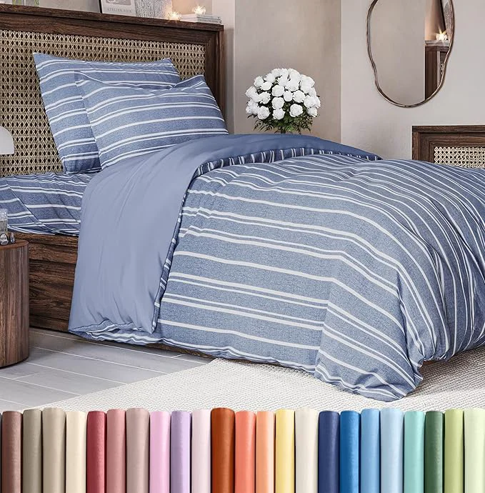 Comfortable Duvet Cover Twin Twin XL Size Set – Extra Soft Twin Twin XL Duvet Cover 68 quot x 90 quot with 1 Pillow Sham – Hotel Luxury Easy Care Fade w Zipper Closures amp Ties – Comfy amp Breathable Blue Stripes Sustainable