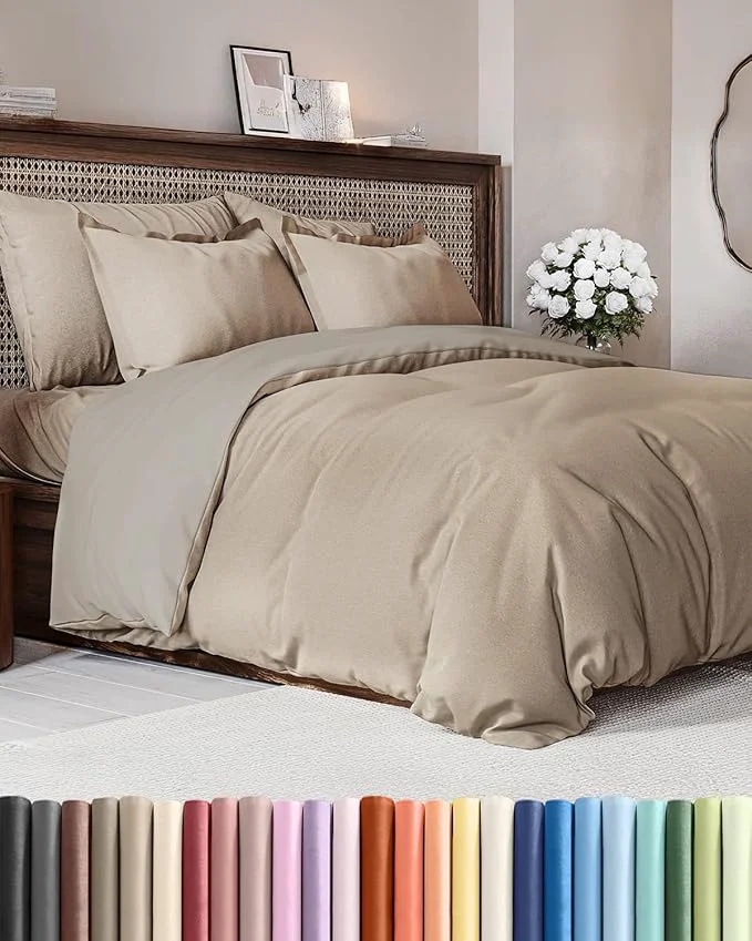 High-Grade Duvet Cover Cal King Size Set – Extra Soft Cal King Duvet Cover 104 quot x 98 quot with 2 Pillow Shams – Hotel Luxury Easy Care amp Fade w Zipper Closures amp Ties – Comfy amp Breathable Heathered Beige Effective