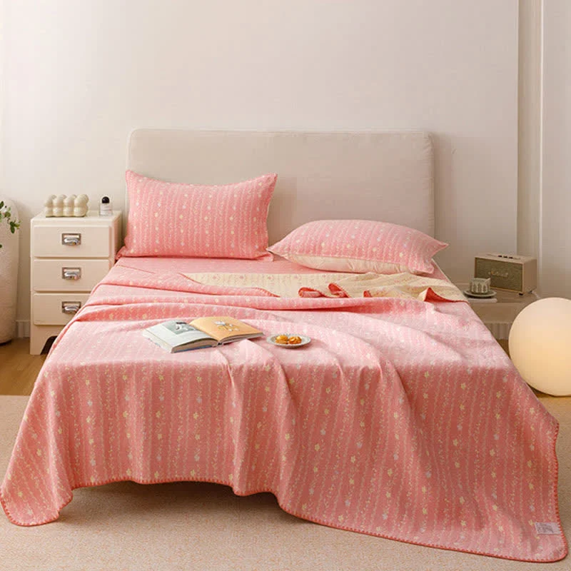 Detailed Ownkoti Leafy Stripe Cotton Gauze Quilt Blanket Classic