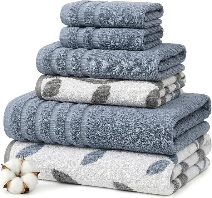 Traditional Modern Threads Natural Vine 6-Piece Cotton Towel Set – Yarn Dyed Jacquard Trendy