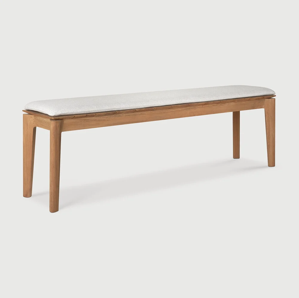 Soft Bok outdoor bench – teak – Off White fabric – 3 seater Quality