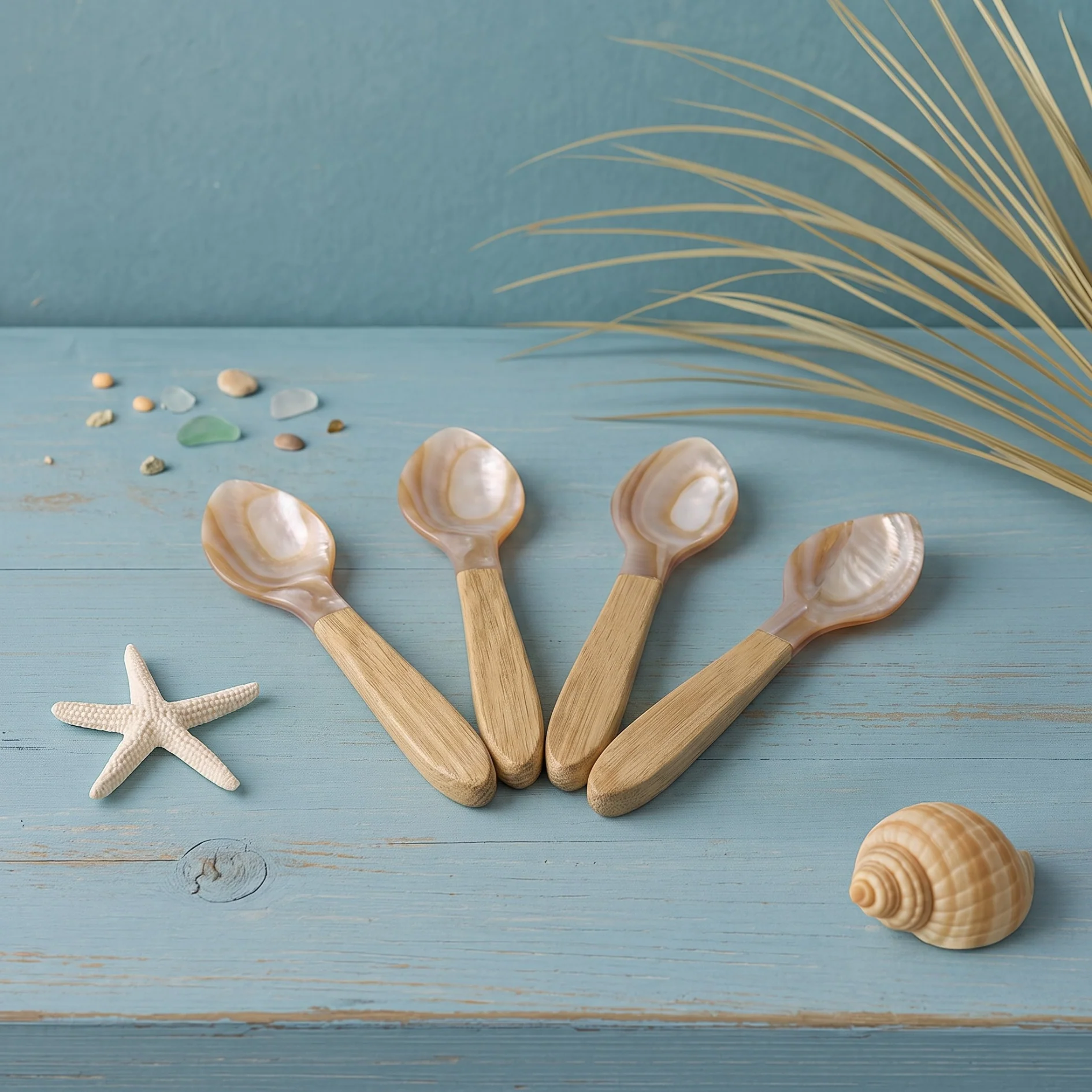 Fine Crafted Serin Shell Medium Spoons Set of 4 Expertly Made