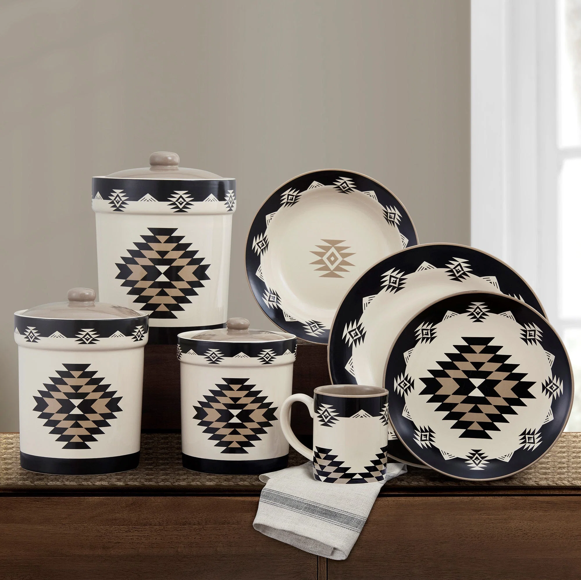 Organic Chalet Aztec Dinnerware amp Canister Set 19 Pc Fine Crafted
