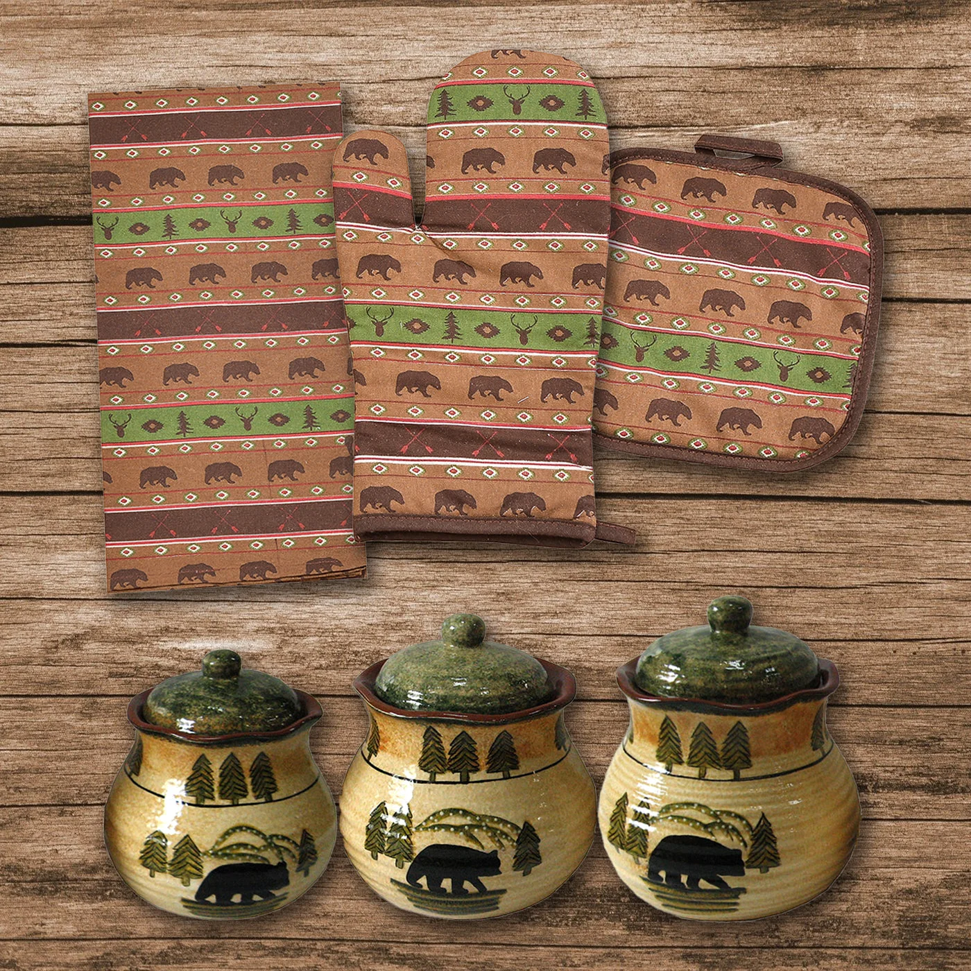 Convenient Aztec Multi Animal Print amp Rustic Bear Canister Set 13 Pc Solid