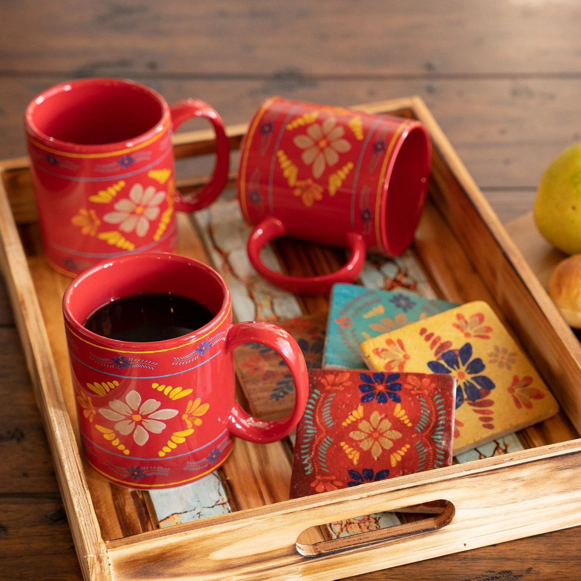 Fine Red Bonita Mug amp Coaster Set 8 Pc Exceptional